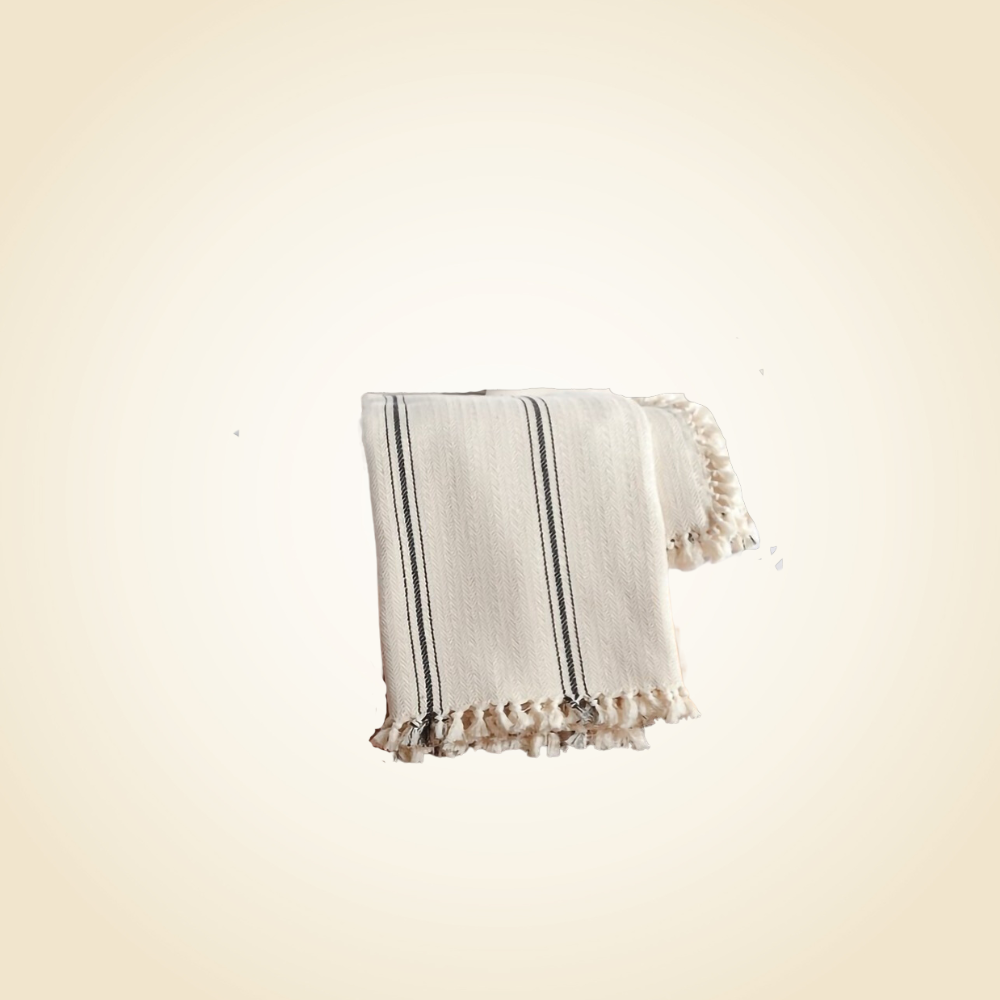 Cream With Black Stripes Cotton Throw Blanket