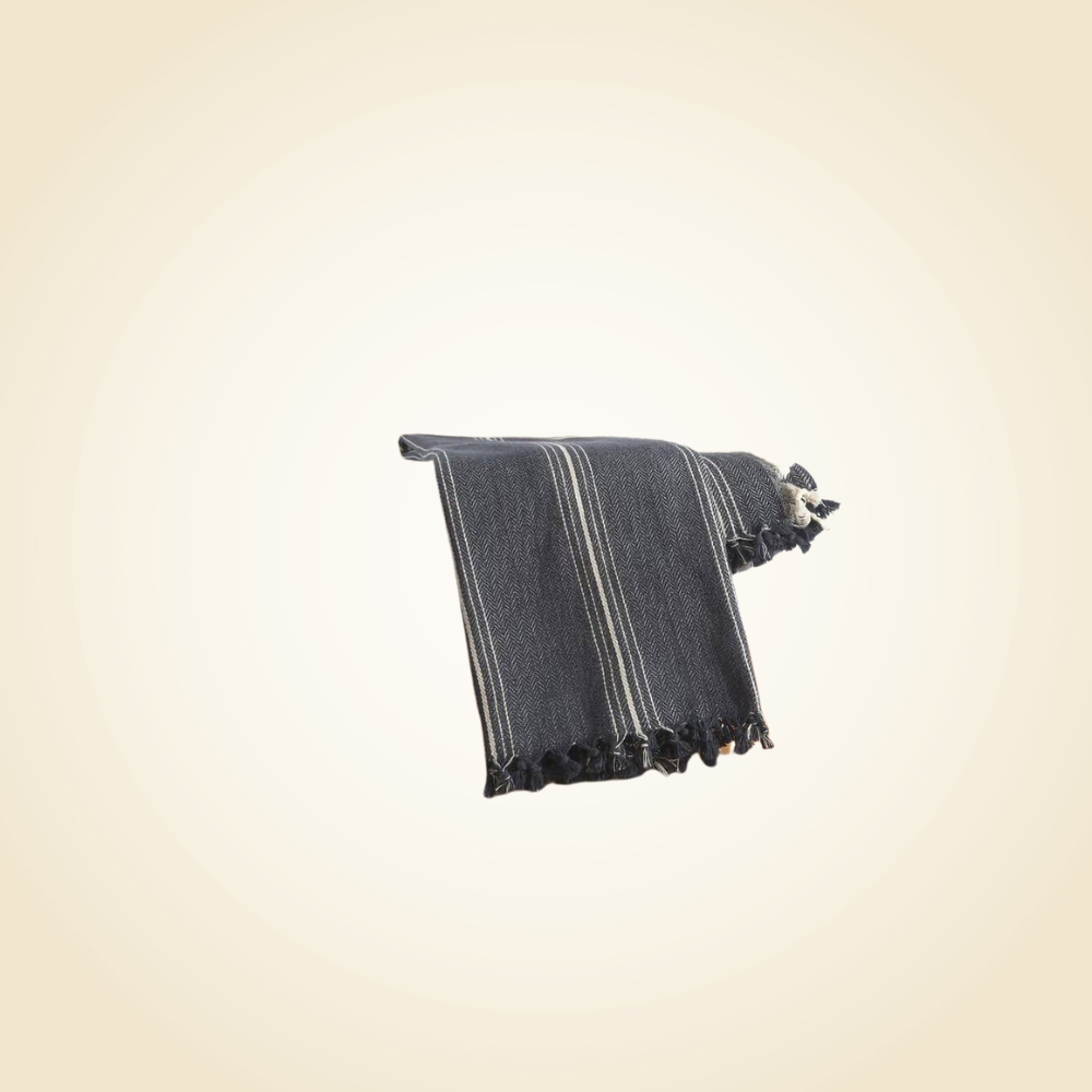 Navy Blue With Stripes Cotton Throw Blanket