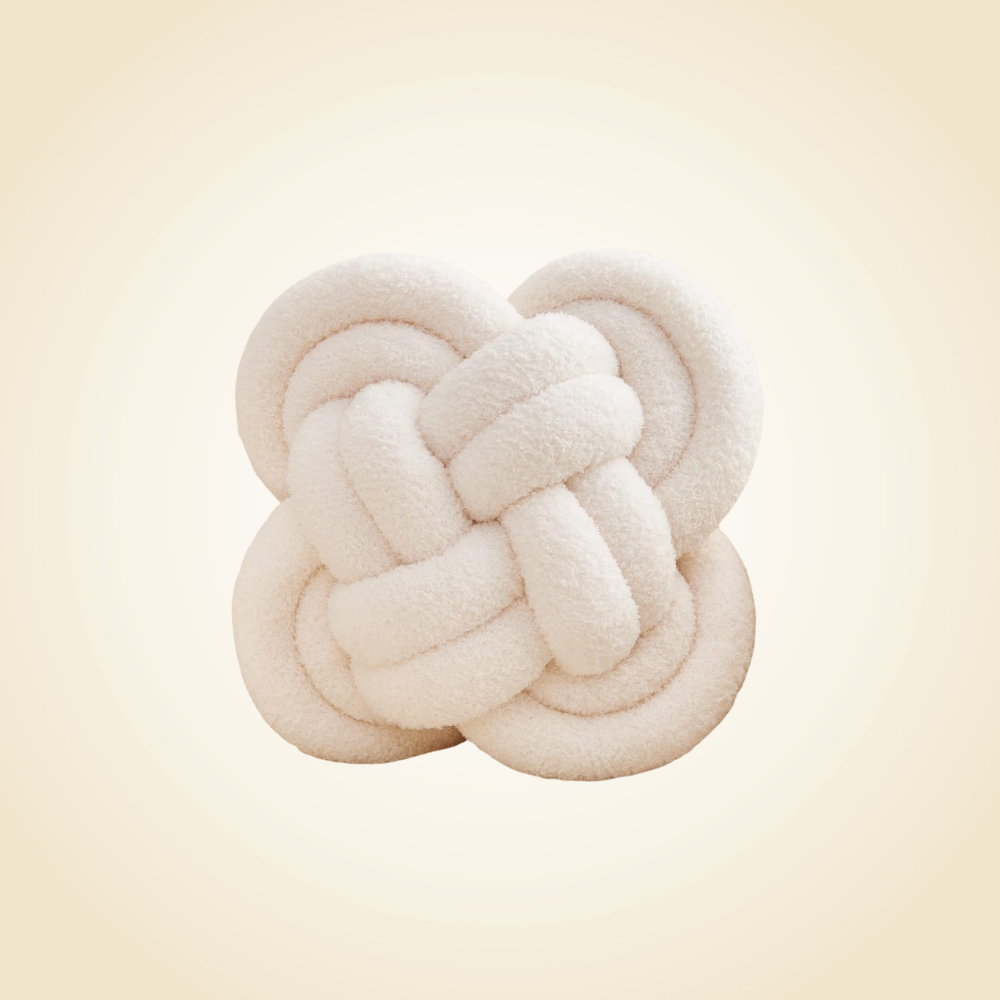 Ivory Fleece Knot Pillow 12"