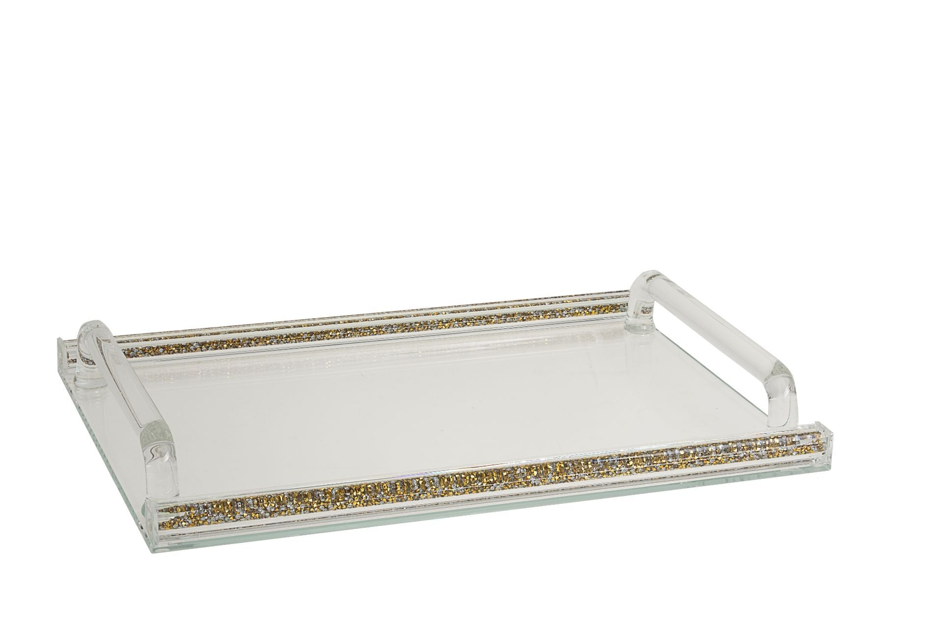 Large Crystal Tray with Gold Stones
