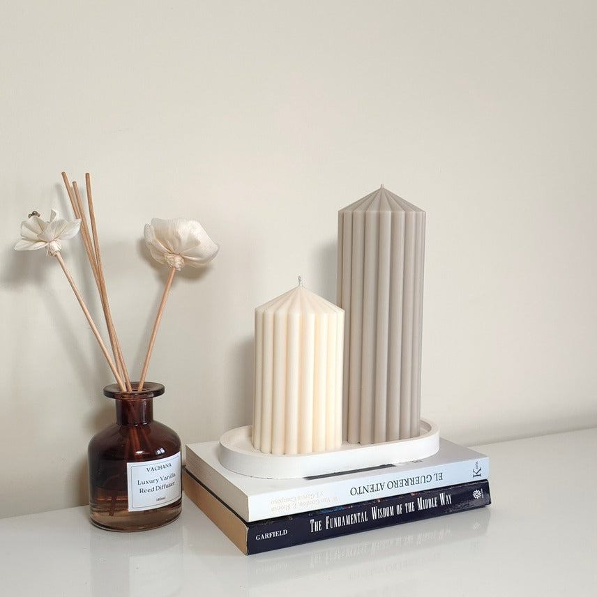 Small Ribbed Candle - Grey