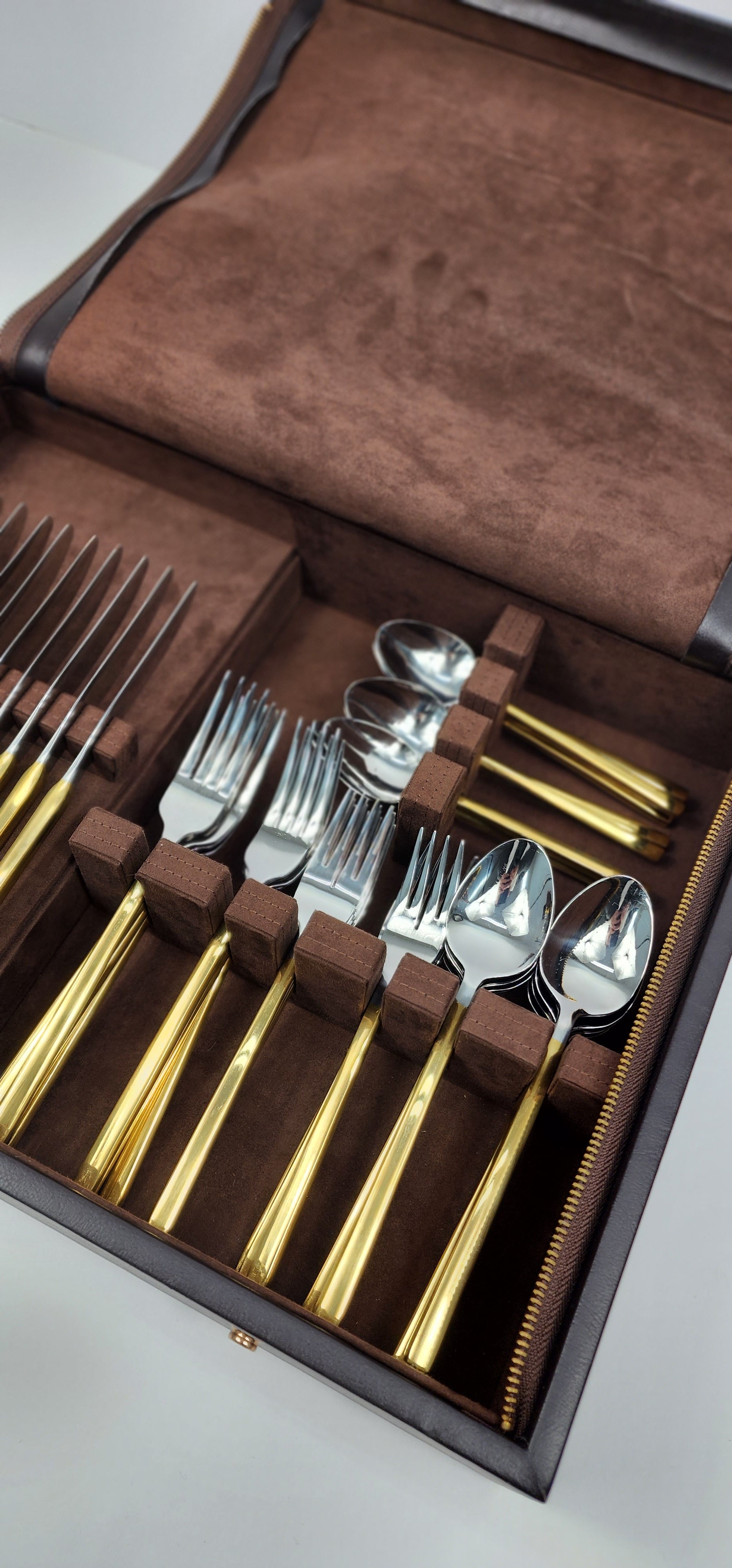 Brown Leather Flatware Chest Timeless Table