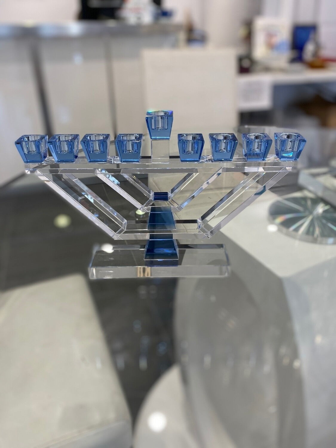 12" Crystal Blue Menorah