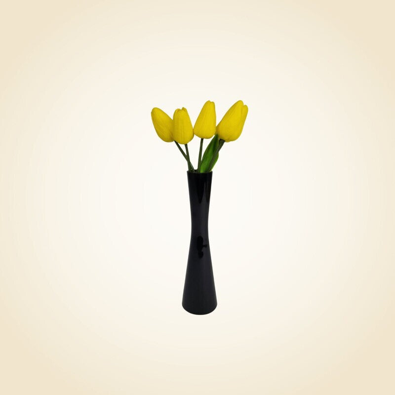 Black Bud Vase with Yellow Tulips