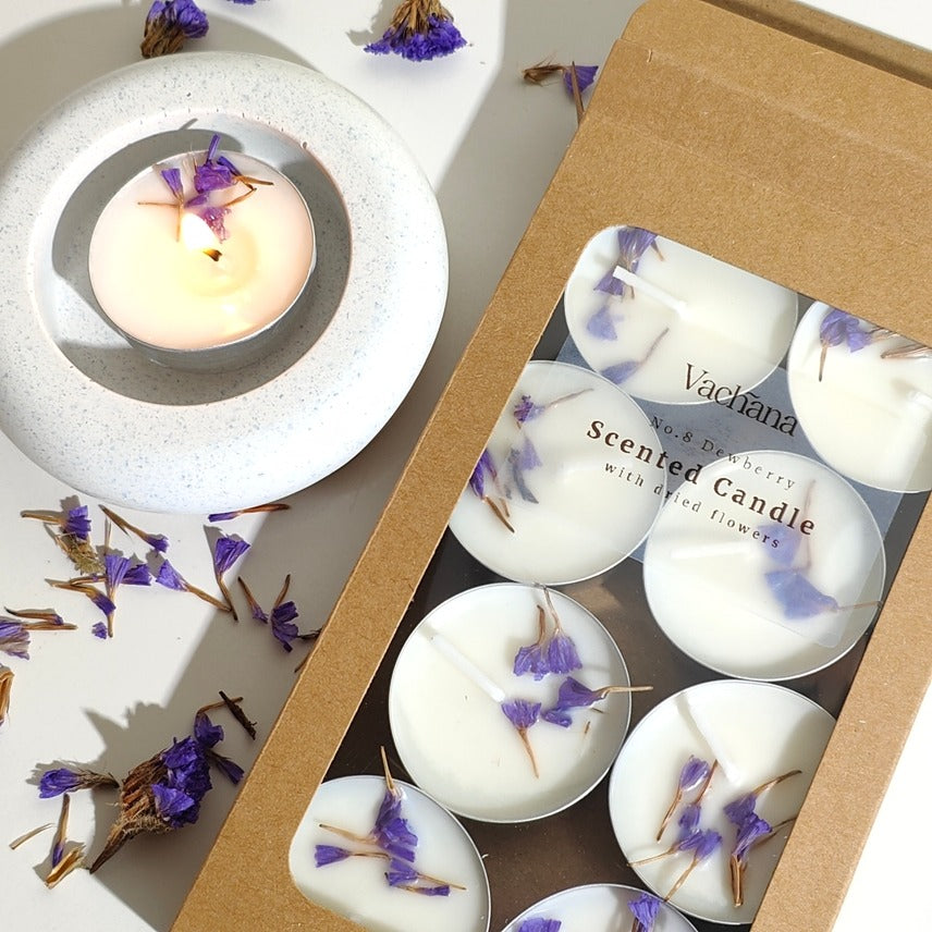 Scented Tea Light with Dried Flowers - Dewberry