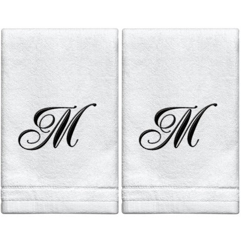 2 White Towels with Black Letter M
