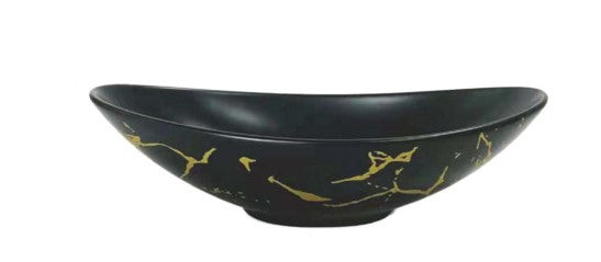 Matte Black w/ Gold Marble Oval Bowl