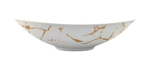 Matte White w/ Gold Marble Oval Bowl