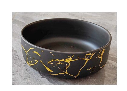 Matte Black w/ Gold Marble Round Mix Bowl