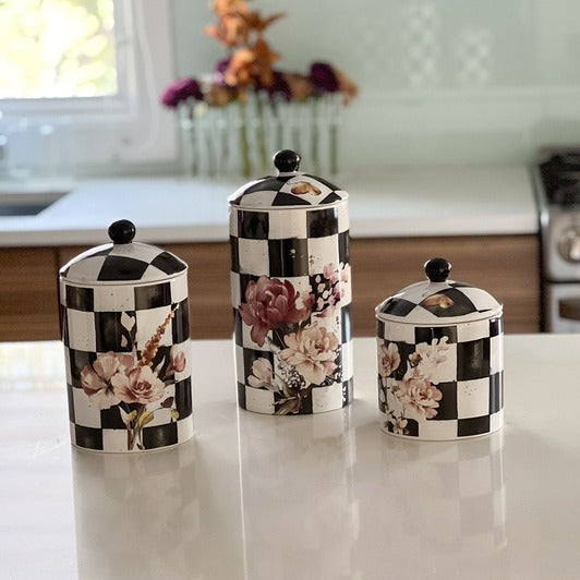 Chic Checkered Porcelain Cookie Jars Large