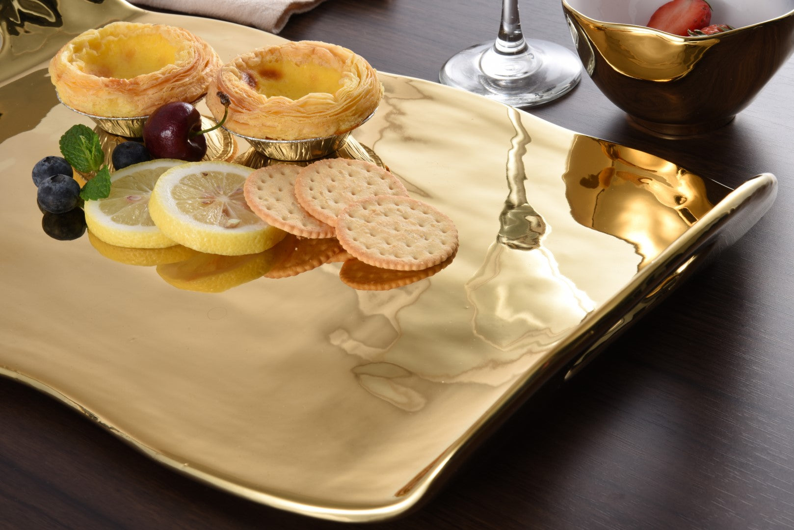 Simple Ceramic Gold Tray With Handles