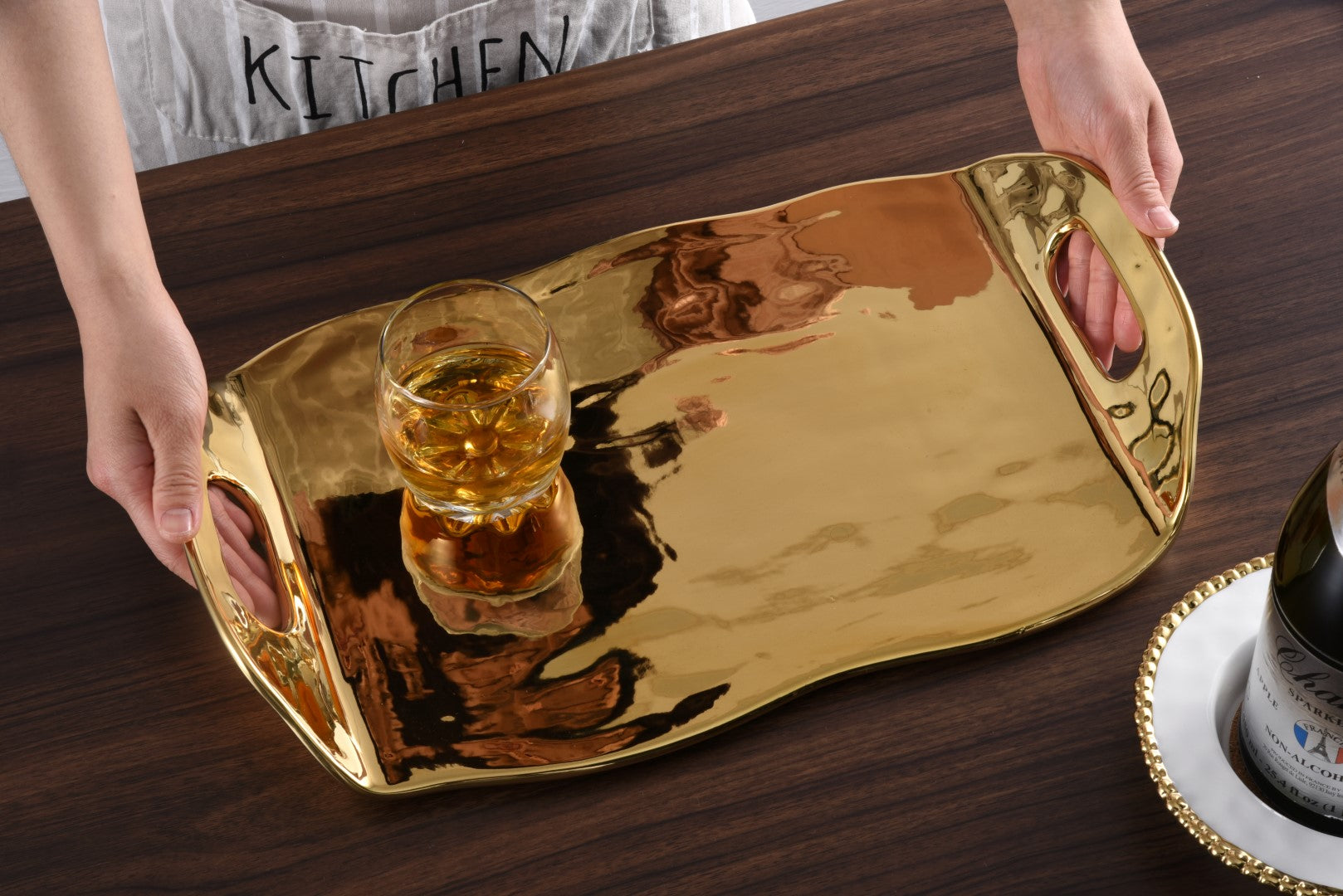 Simple Ceramic Gold Tray With Handles