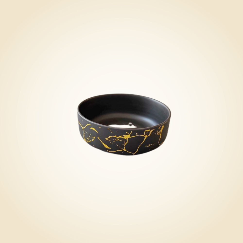Matte Black w/ Gold Marble Round Mix Bowl