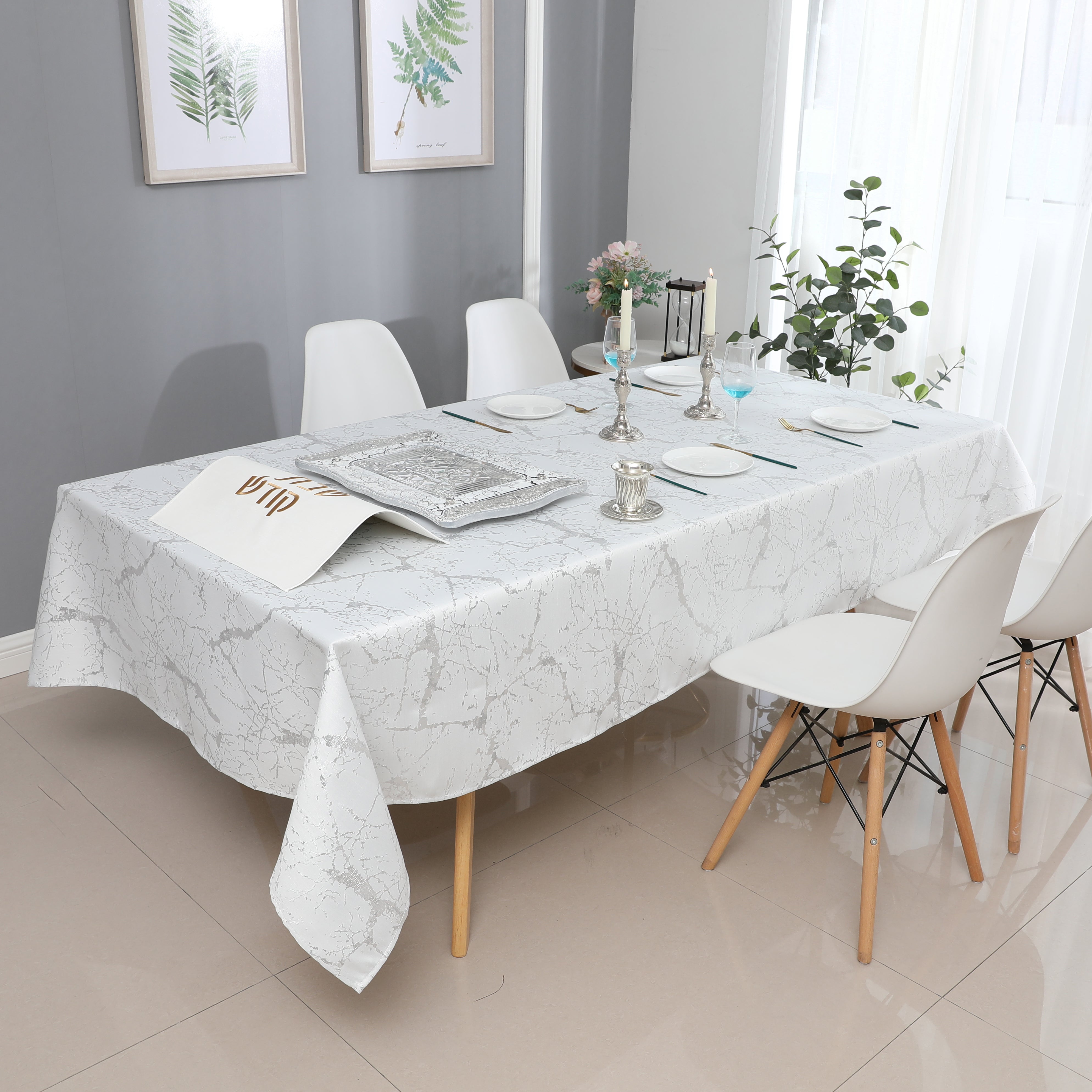 TC1306- Jacquard marble white/silver 70 x 160