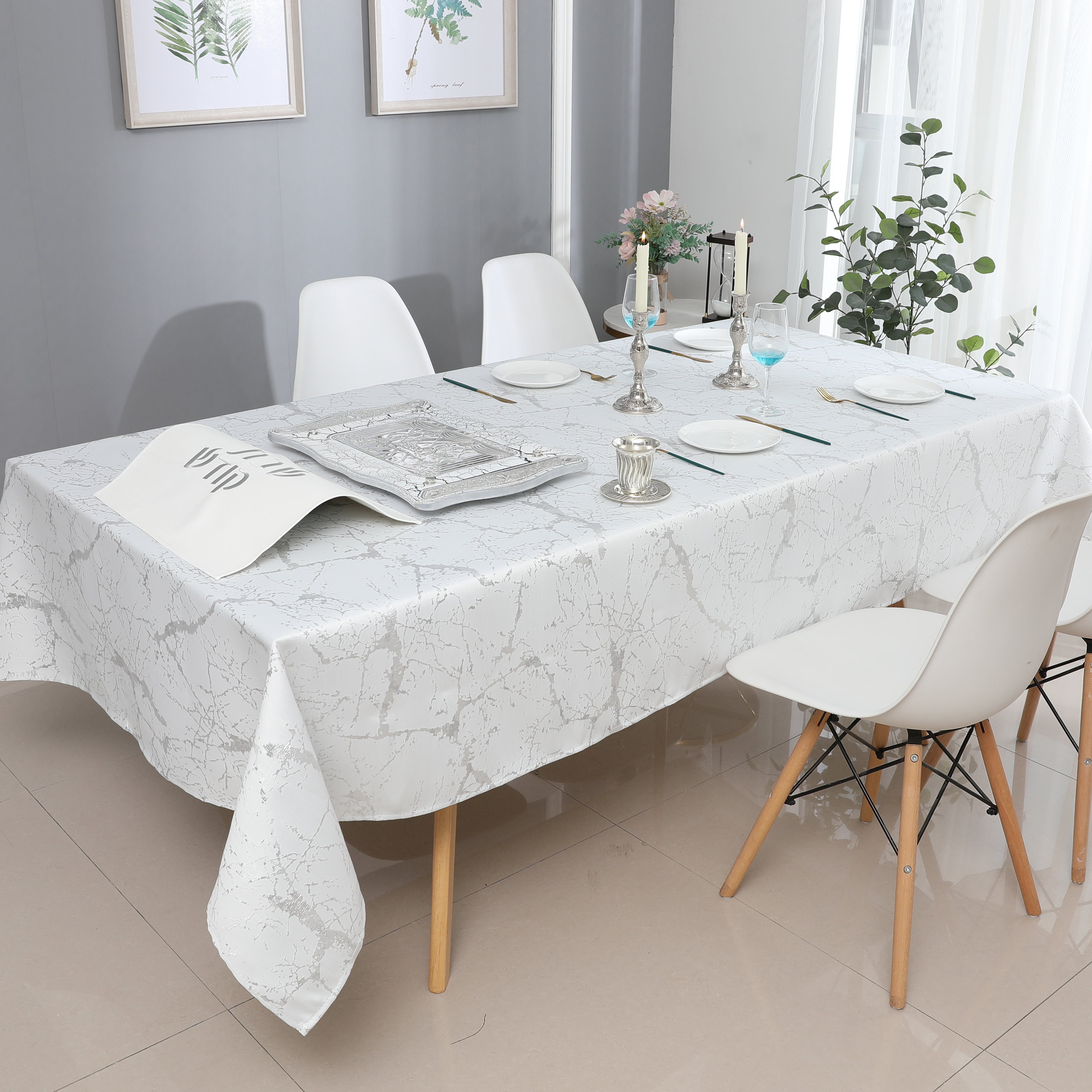 TC1306- Jacquard marble white/silver 70 x 160