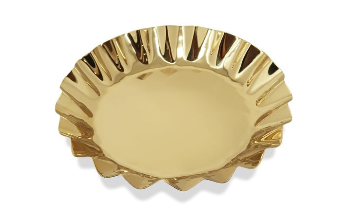 Gold Stainless Steel Tray With Wavy Edge, 14.25"D