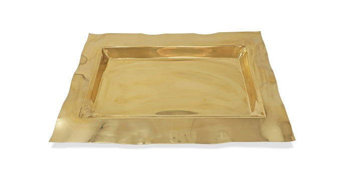 Gold Stainless Steel Tray With Wavy Edge, 17.75"L