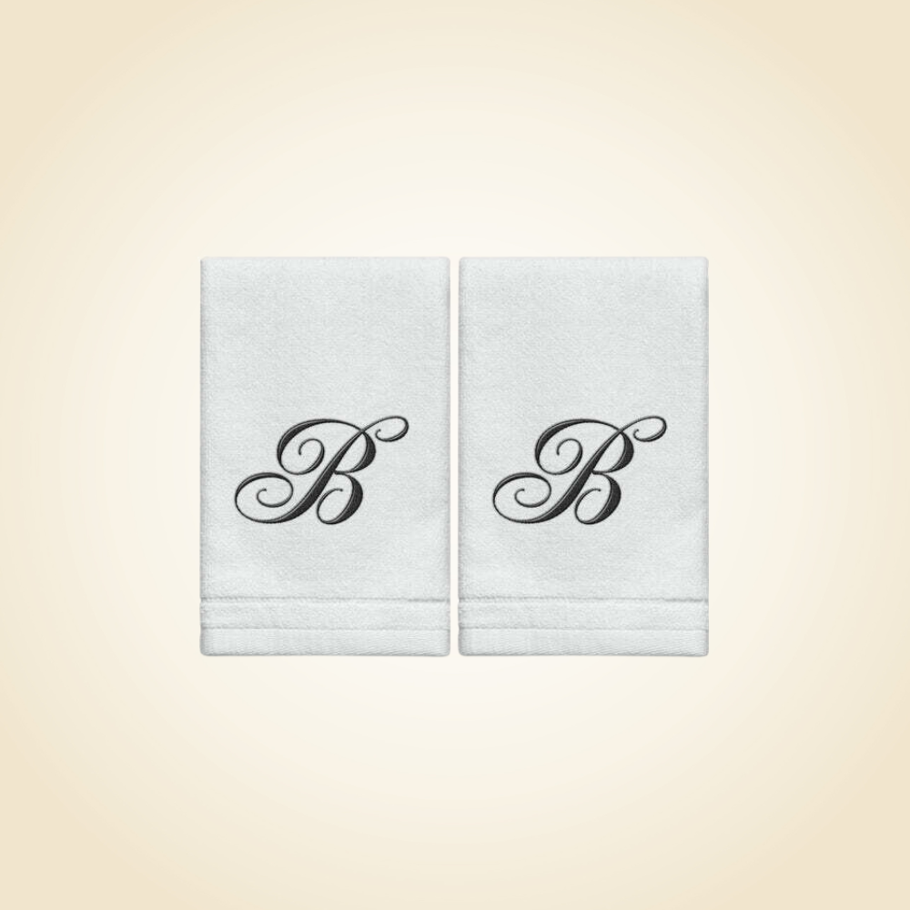 2 White Towels with Black Letter B