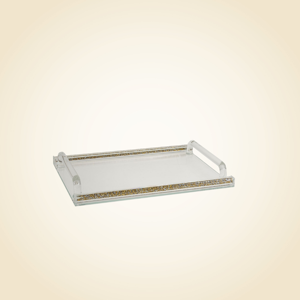 Large Crystal Tray with Gold Stones