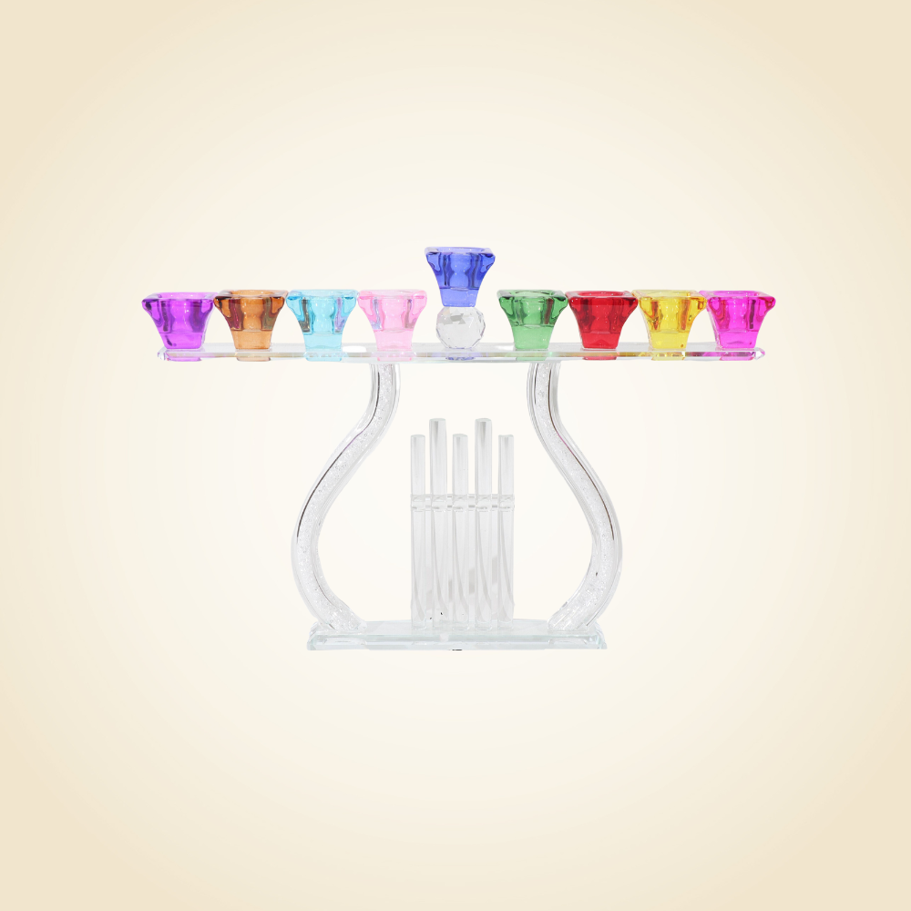 Crystal Menorah With Colored Cups 14.5 x 8