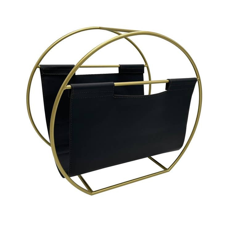 Circle Gold Metal and Leather Magazine Rack