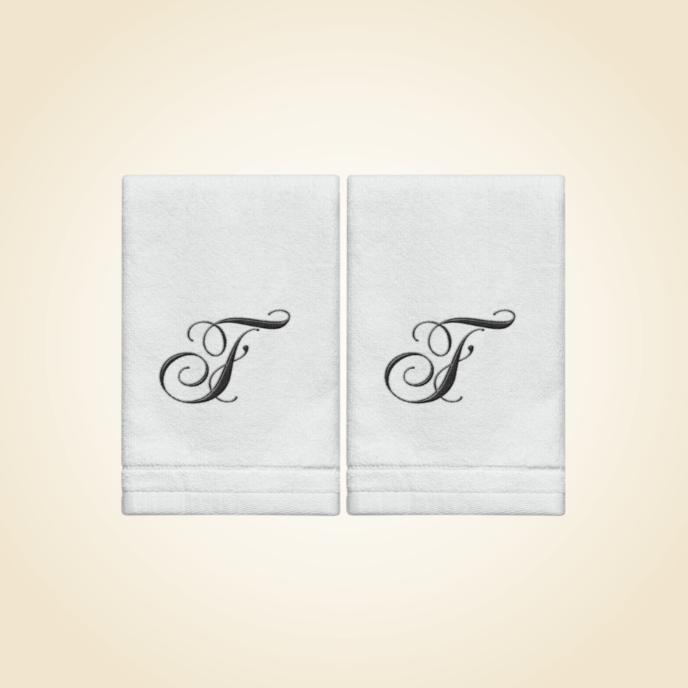 2 White Towels with Black Letter F