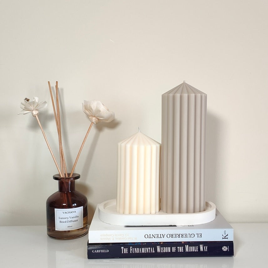 Small Ribbed Candle - Grey