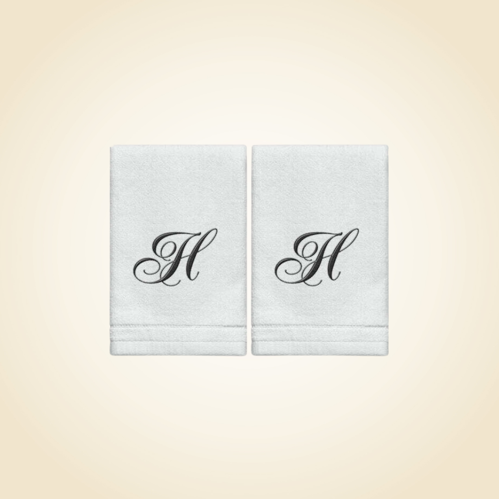 2 White Towels with Black Letter H