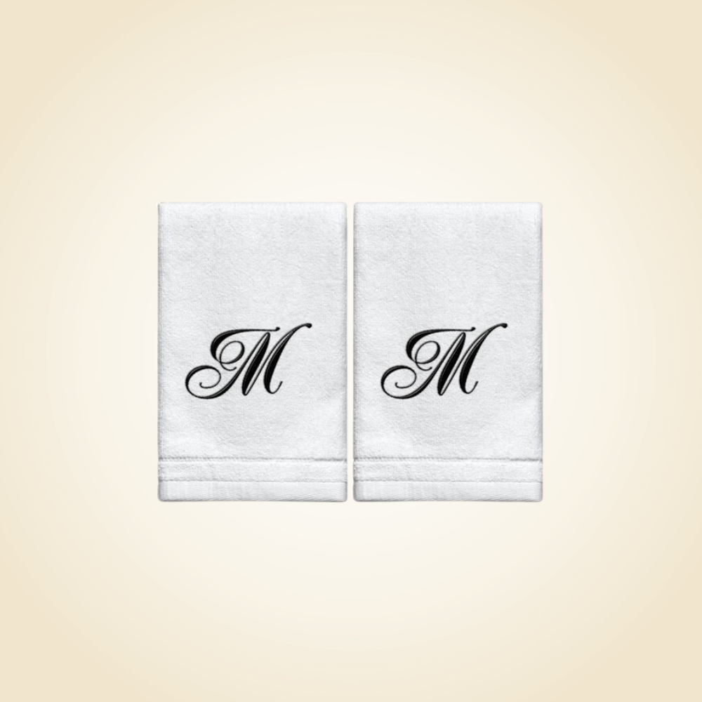 2 White Towels with Black Letter M