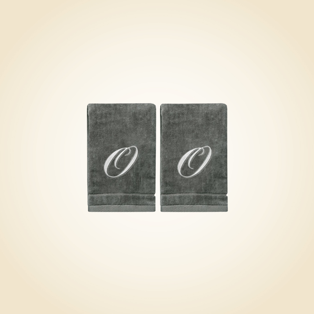 2 Dark Gray Towels with Silver Letter O