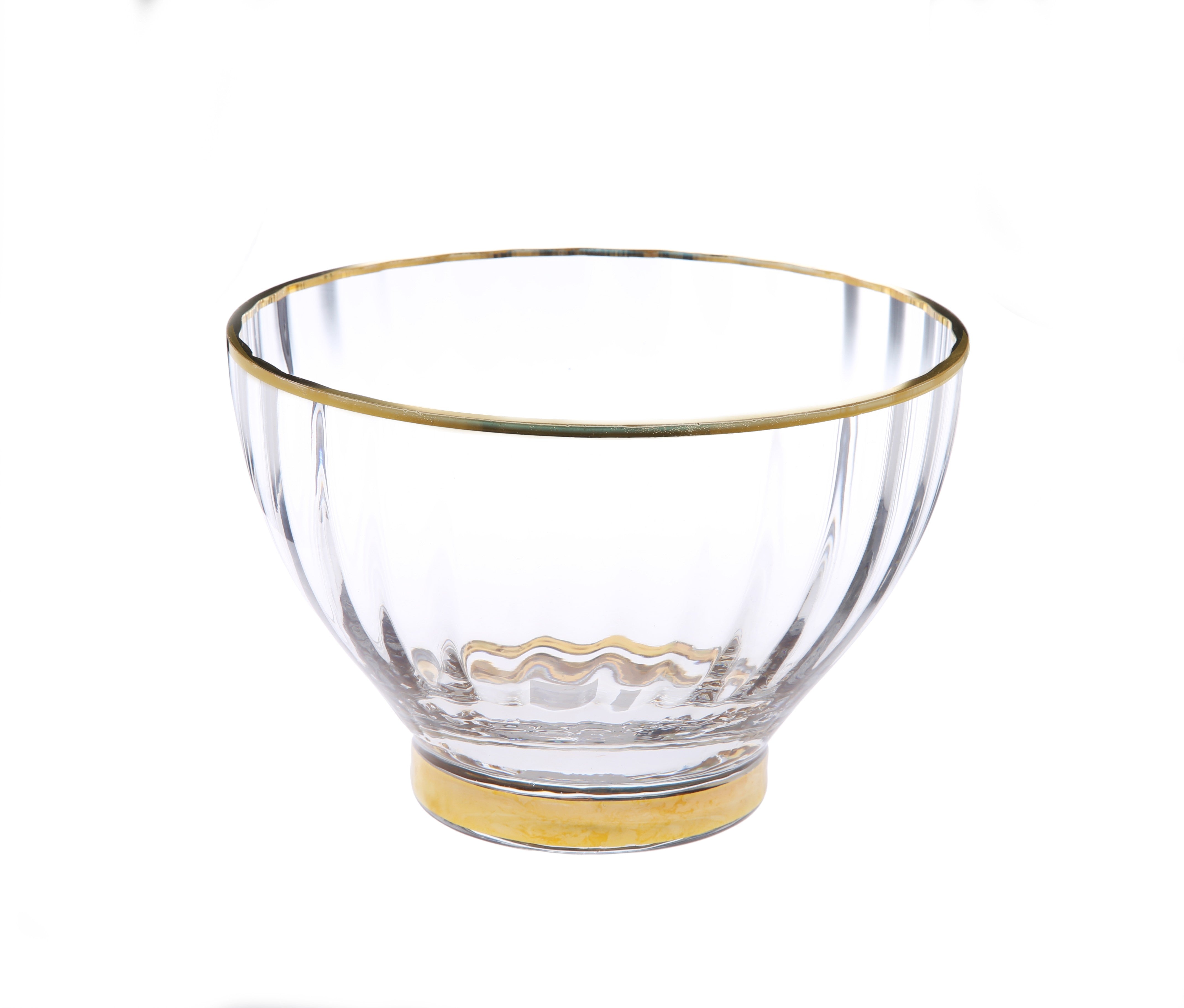 9" Glass Textured Bowl With Gold Rim