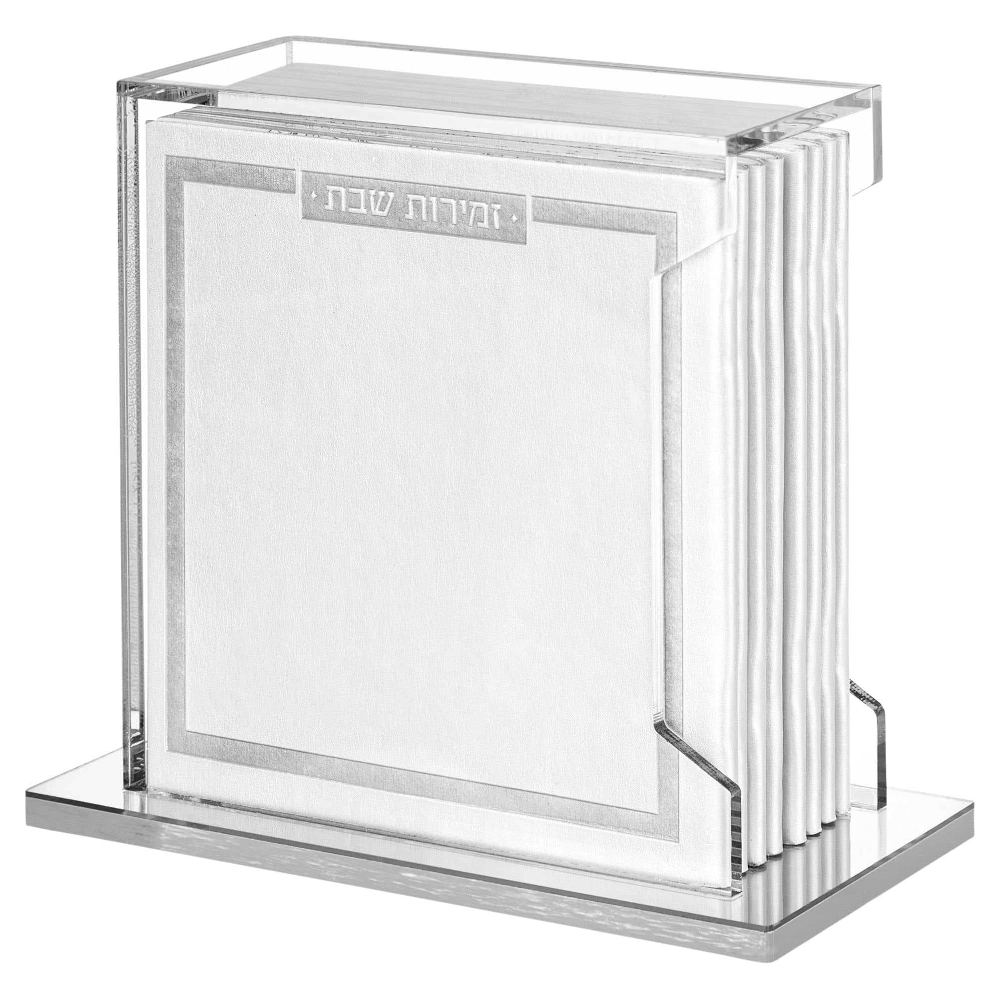 Softcover Leather & Lucite Bencher Set White & Silver Holder